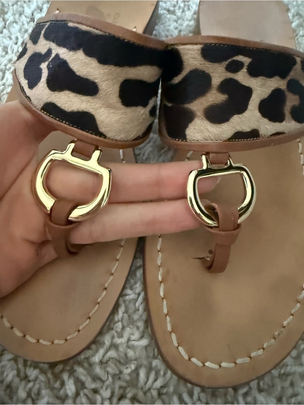 Vero Cuoio Leopard Print Toe-Loop Sandals with Gold Buckle - Picture 9 of 9